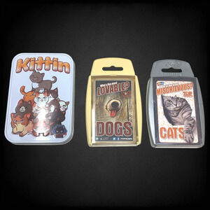 Top Trumps "Loveable Dogs" "Mischievous Cats" Card Games + Kittin Game